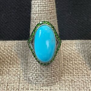 Sterling Silver Turquoise & Green Chrome Diopside Ring Size 9